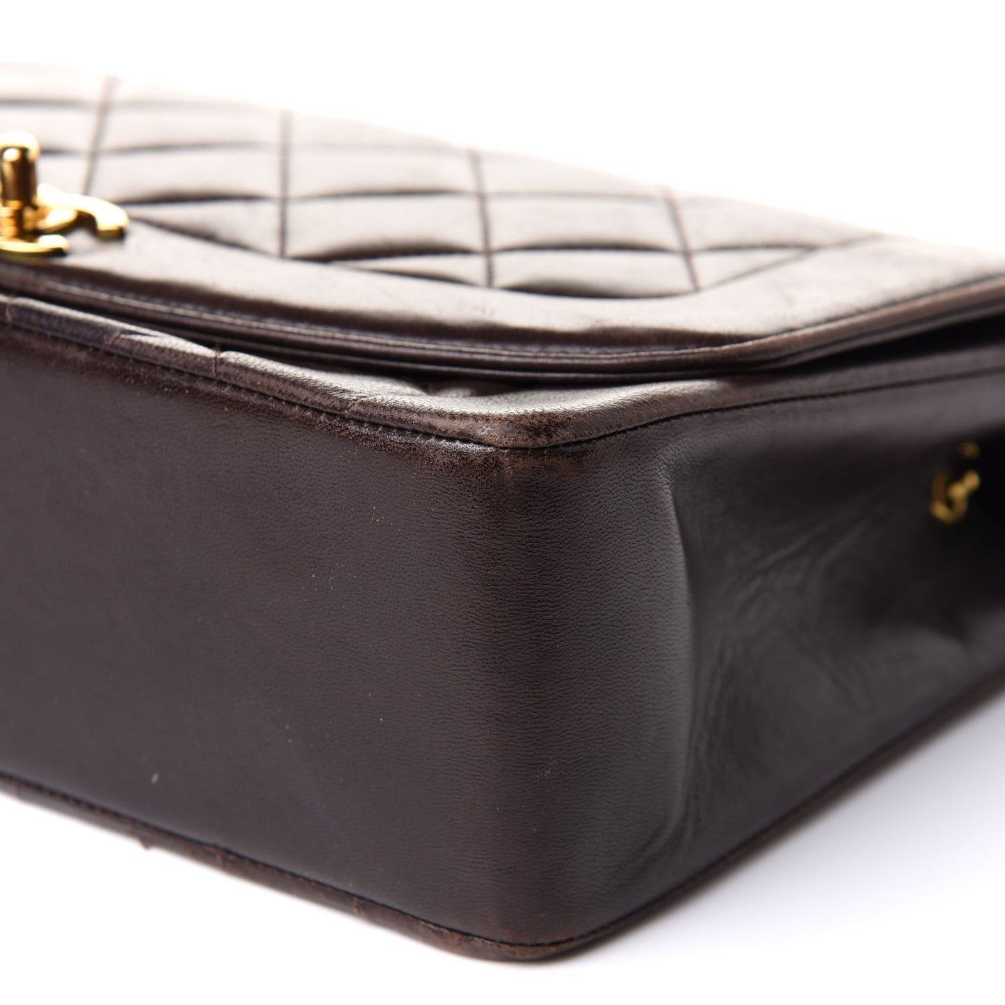 Lambskin Quilted Small Single Flap Brown