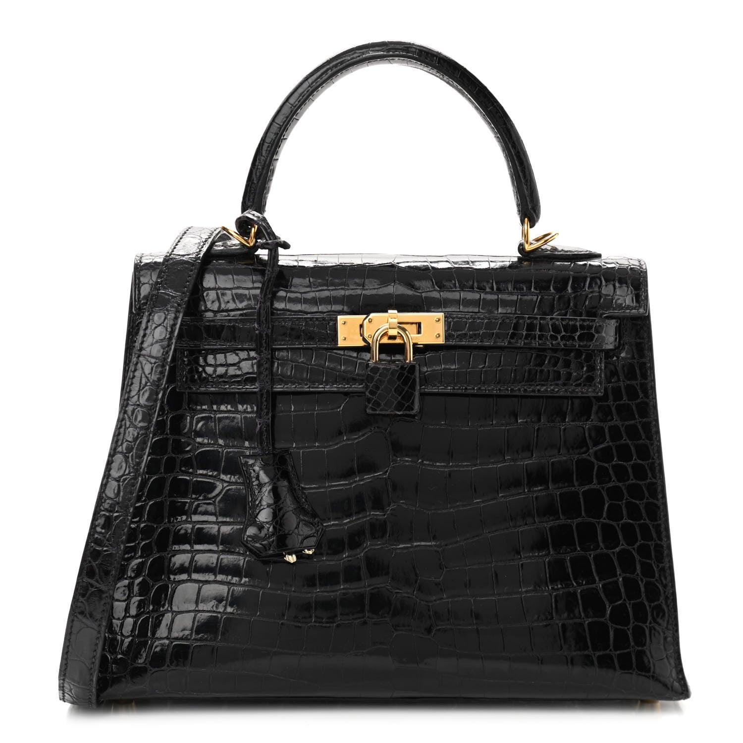Hermes Shiny Porosus Crocodile Kelly Sellier 25 Black 1 of 18