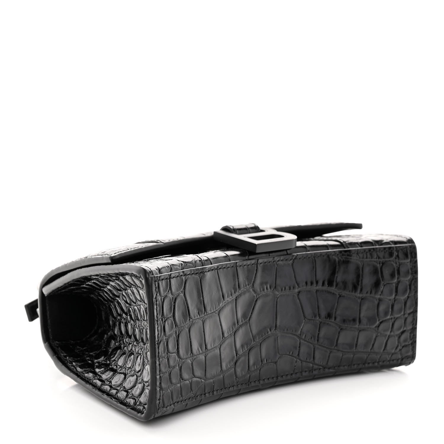 Balenciaga Shiny Calfskin Monochrome Crocodile Embossed Hourglass Top Handle Bag XS Black 4 of 10