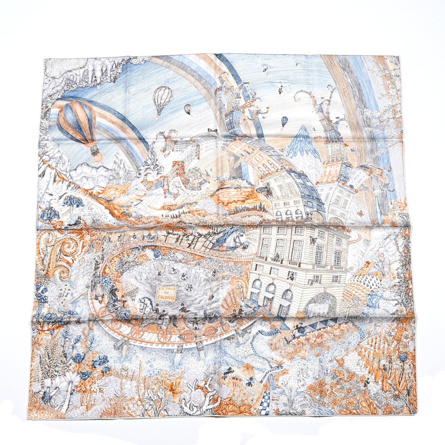 Silk Les Folies Du Faubourg Scarf 90 Bleu Jean Anthracite Cannelle