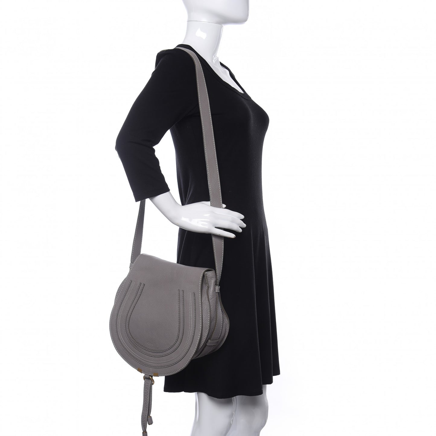 Calfskin Medium Marcie Round Crossbody Bag Cashmere Grey