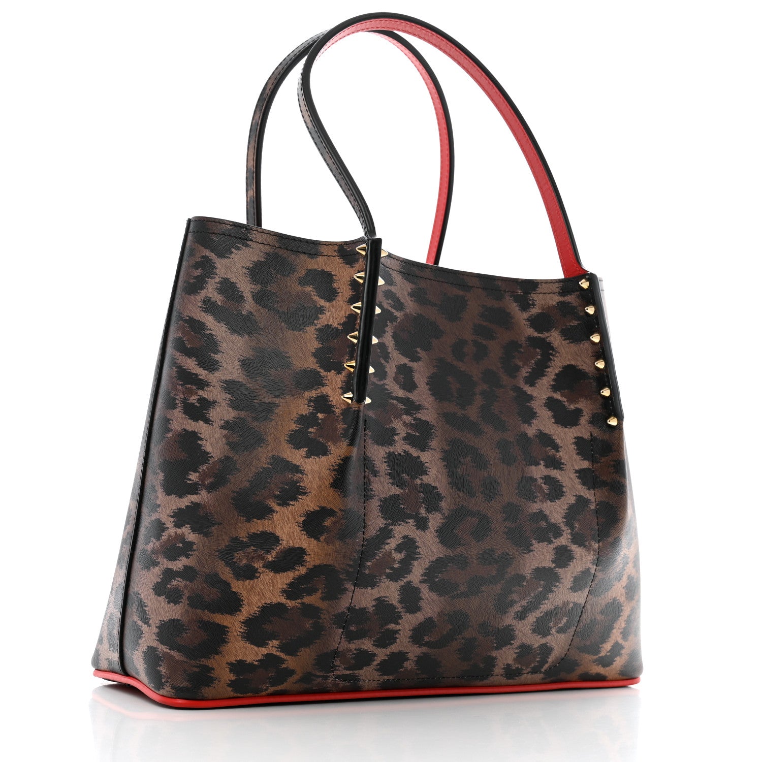 Christian Louboutin Calfskin Empire Leopard Print Spiked Small Cabarock Shopper Tote Brown 3 of 11