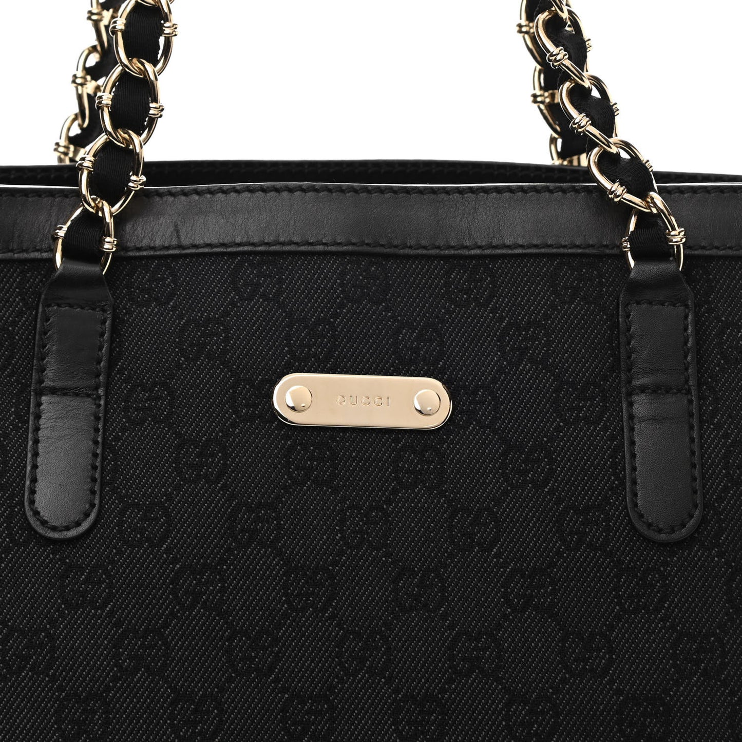Denim Monogram Chain Bucket Tote Black