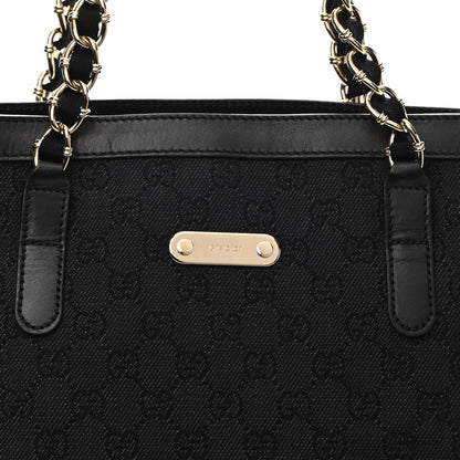 Gucci Denim Monogram Chain Bucket Tote Black 8 of 11