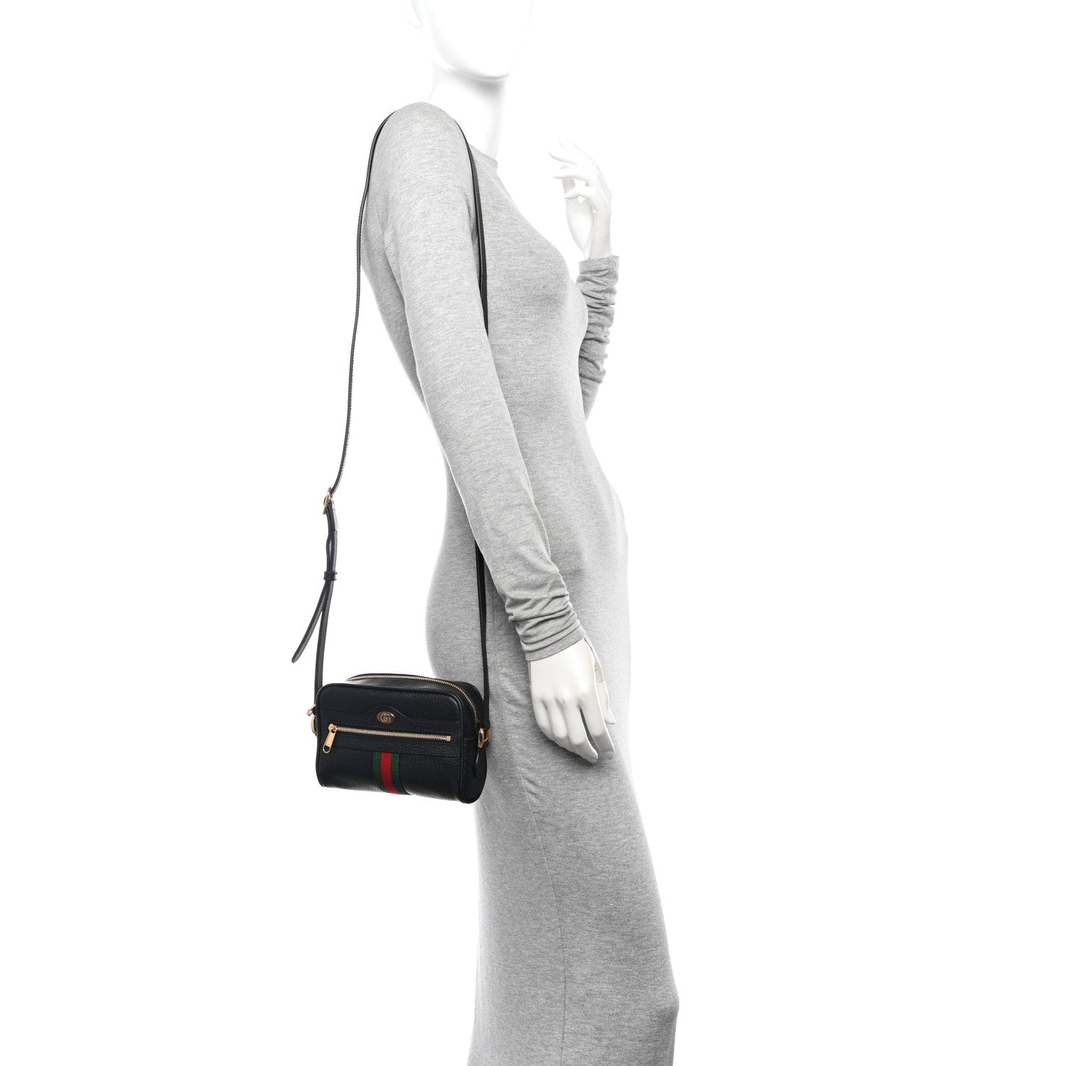 Gucci Calfskin Web Mini Ophidia Shoulder Bag Black 2 of 10