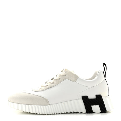 Hermes Calfskin Suede Goatskin Bouncing Sneakers 38 White Black 1 of 12