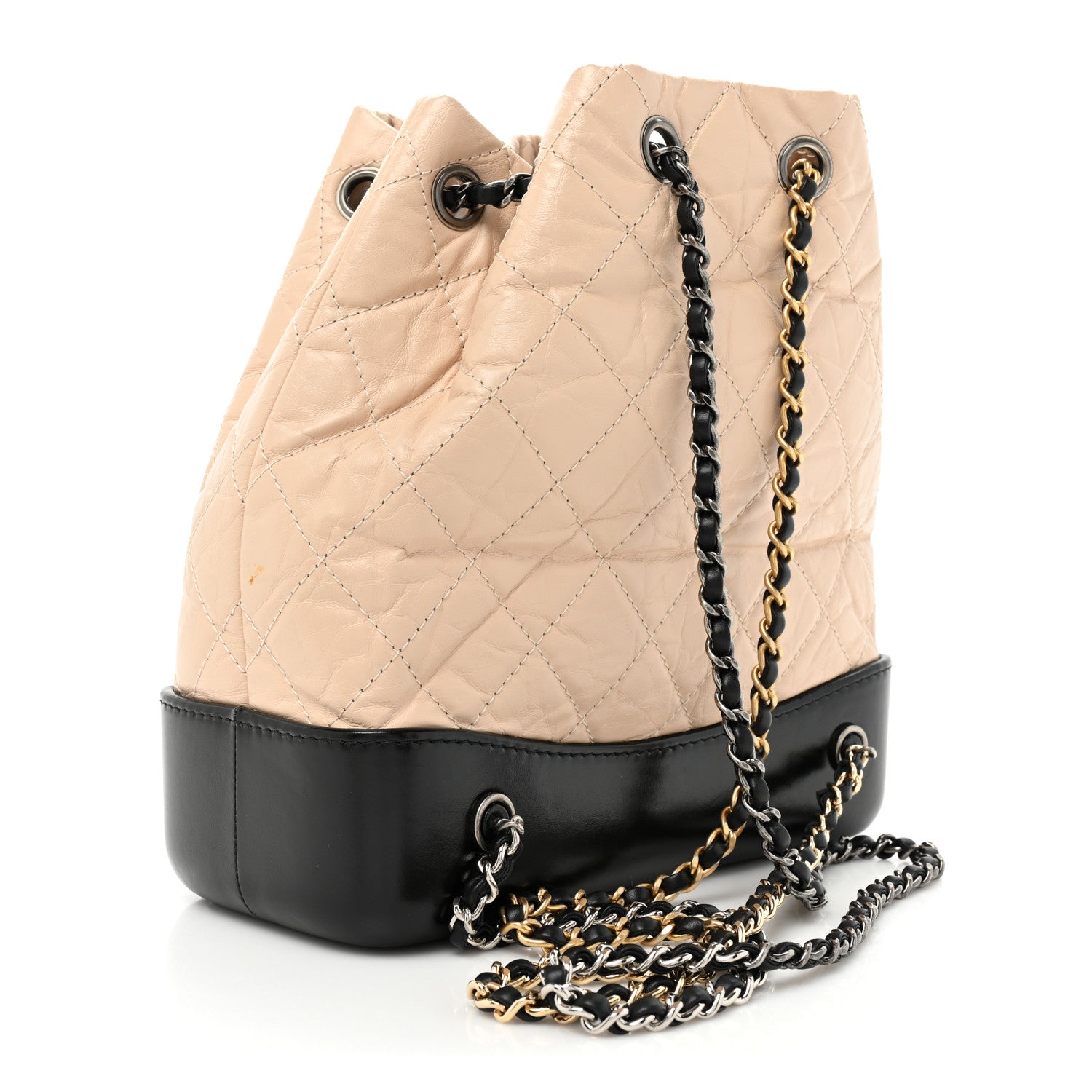 Chanel Aged Calfskin Quilted Small Gabrielle Backpack Beige Black 3 of 11