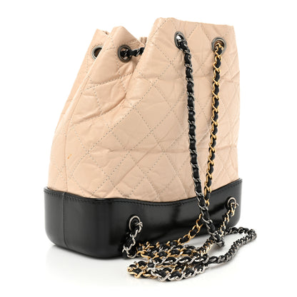 Chanel Aged Calfskin Quilted Small Gabrielle Backpack Beige Black 3 of 11