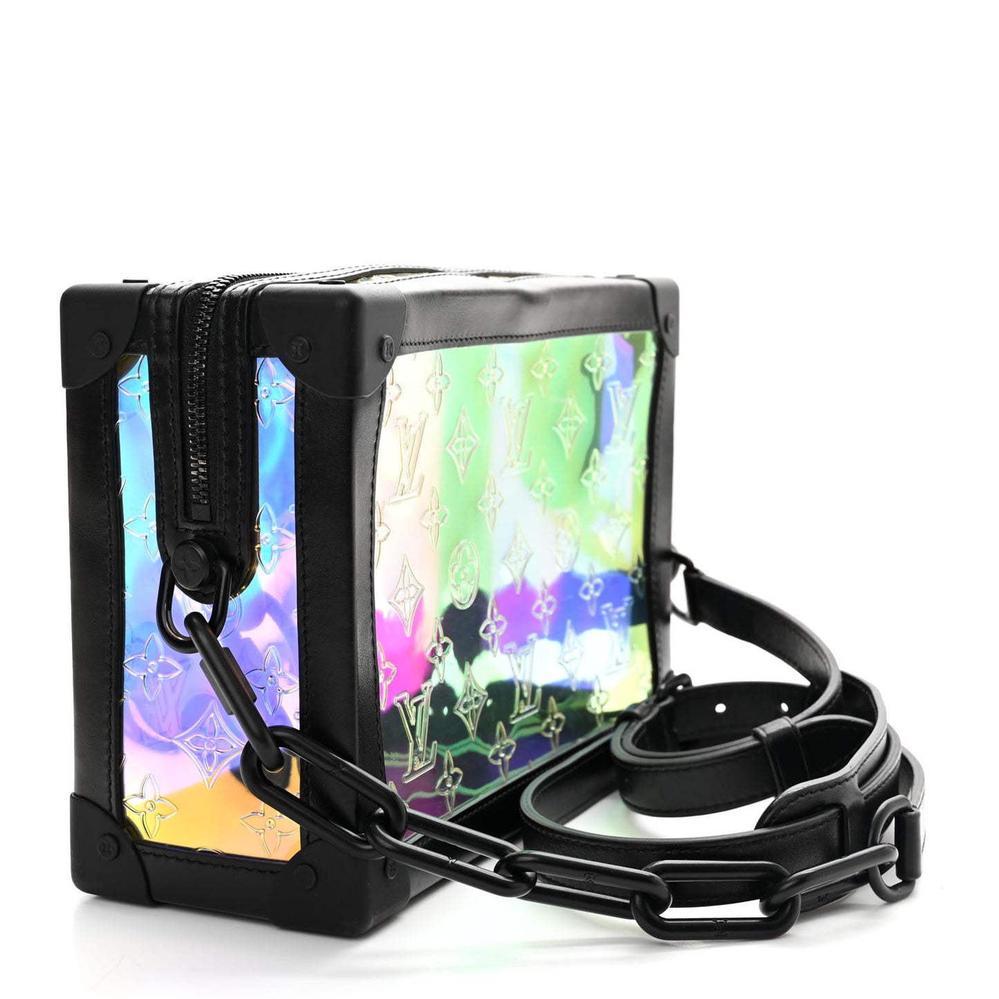 Calfskin PVC Monogram Solar Ray Soft Trunk Iridescent Prism Black