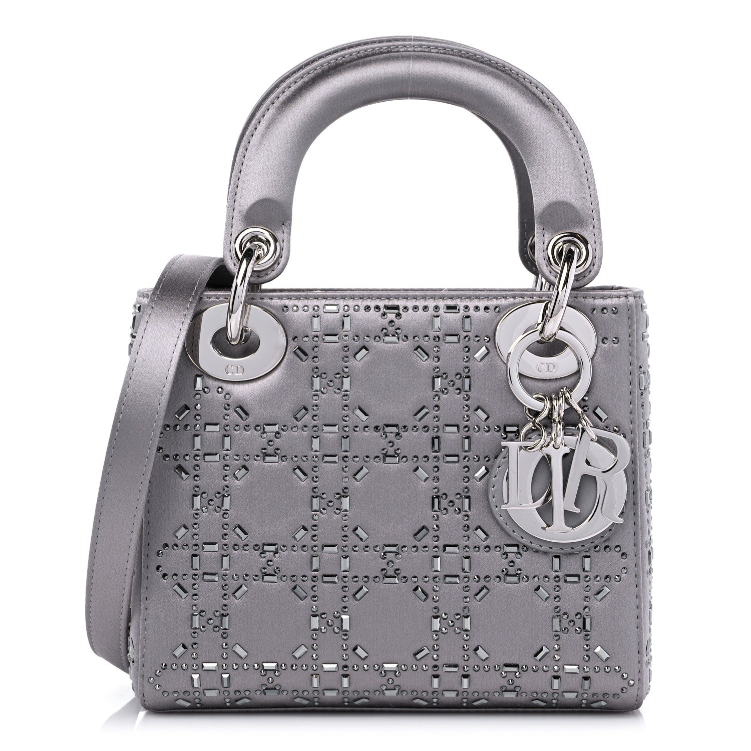 Christian Dior Satin Crystal Cannage Mini Lady Dior Gray 1 of 7