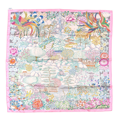 Hermes Silk Double Face Mille Feuilles Scarf 90 Rose Turquoise Multicolore 1 of 4