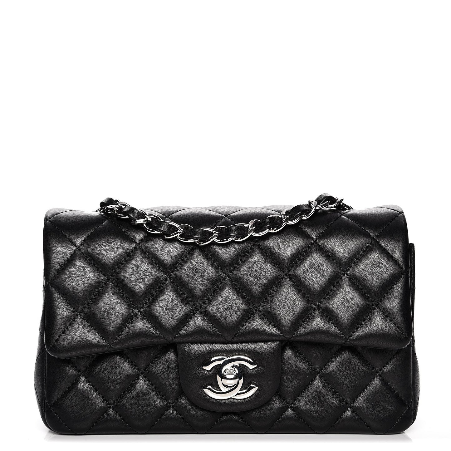 Lambskin Quilted Mini Rectangular Flap Black