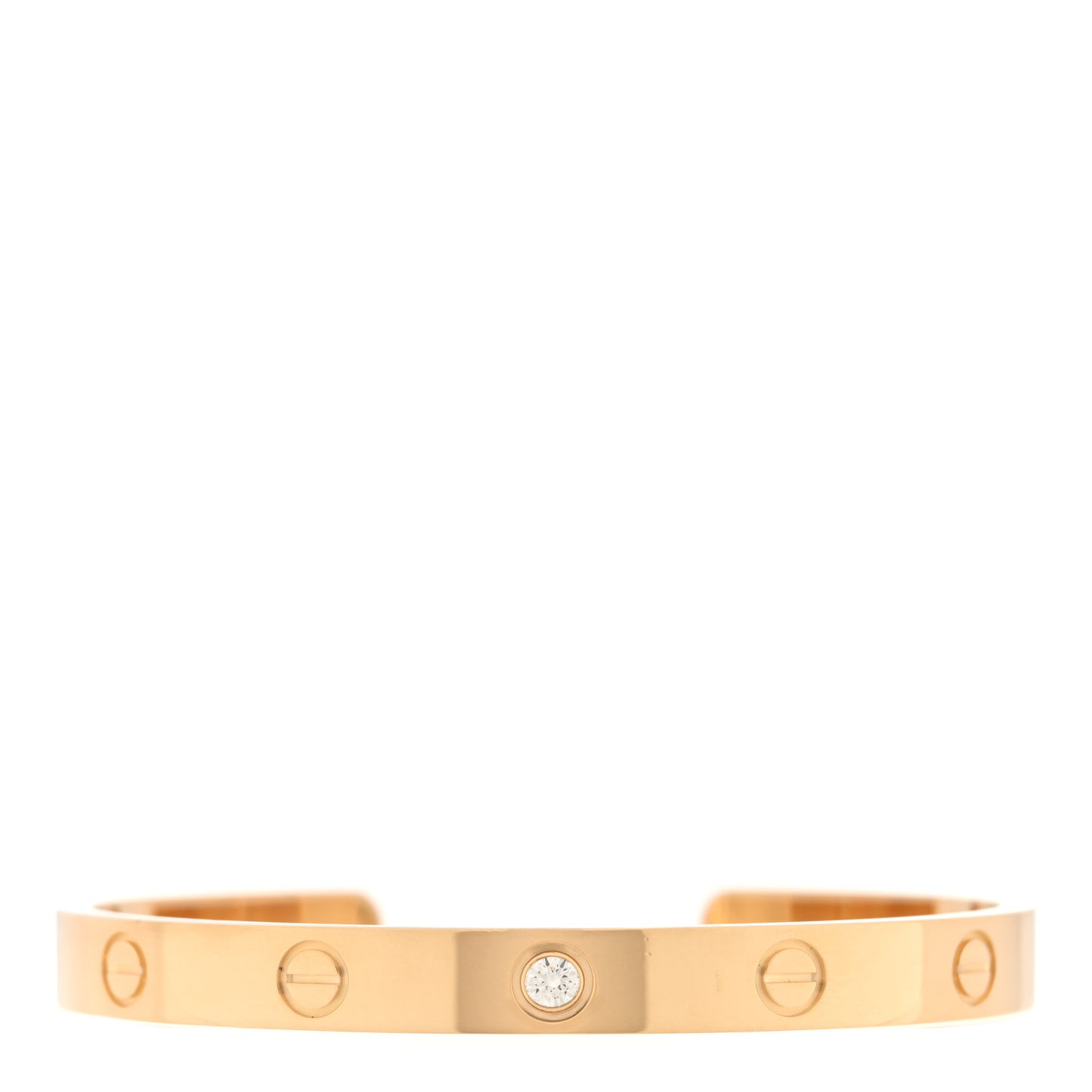 18K Yellow Gold 1 Diamond LOVE Cuff Bracelet 17