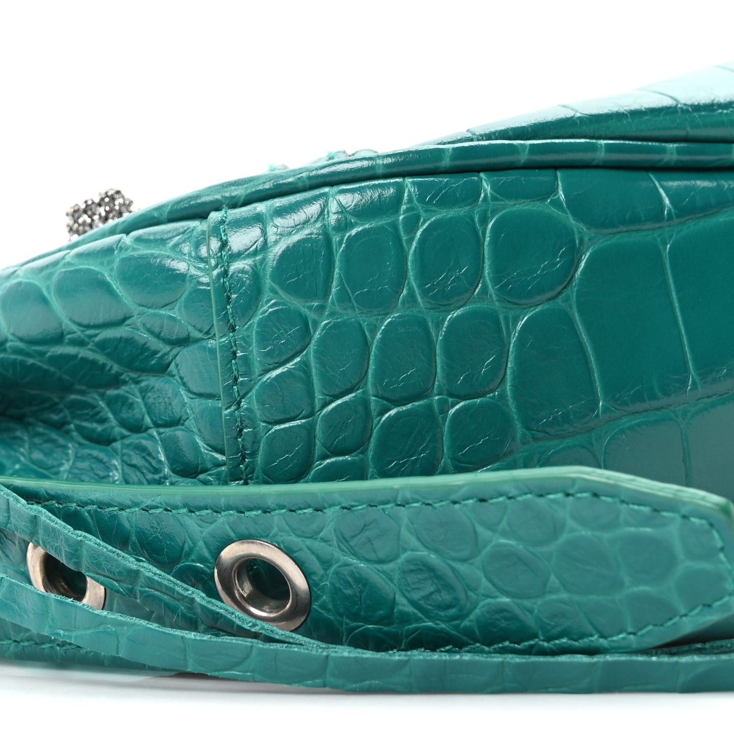 Extra Supple Calfskin Crystal Crocodile Embossed Le Cagole Shoulder Bag XS Jade