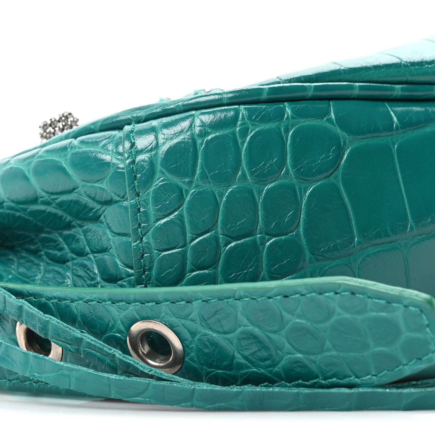 Balenciaga Extra Supple Calfskin Crystal Crocodile Embossed Le Cagole Shoulder Bag XS Jade 10 of 11