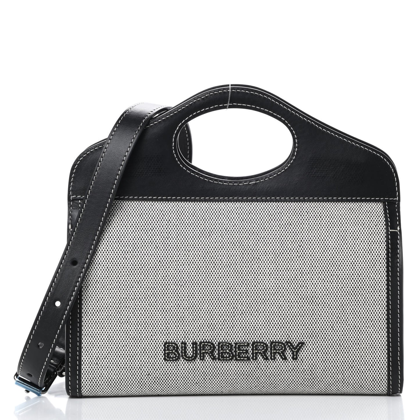 Canvas Calfskin Foldover Pocket Bag Black