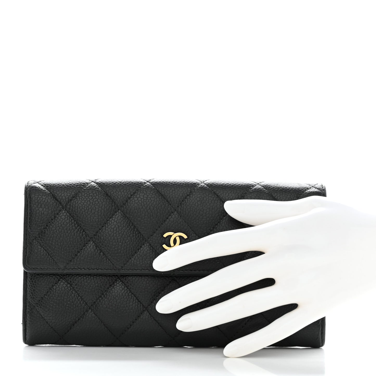 Caviar Quilted Large Gusset Flap Wallet Black