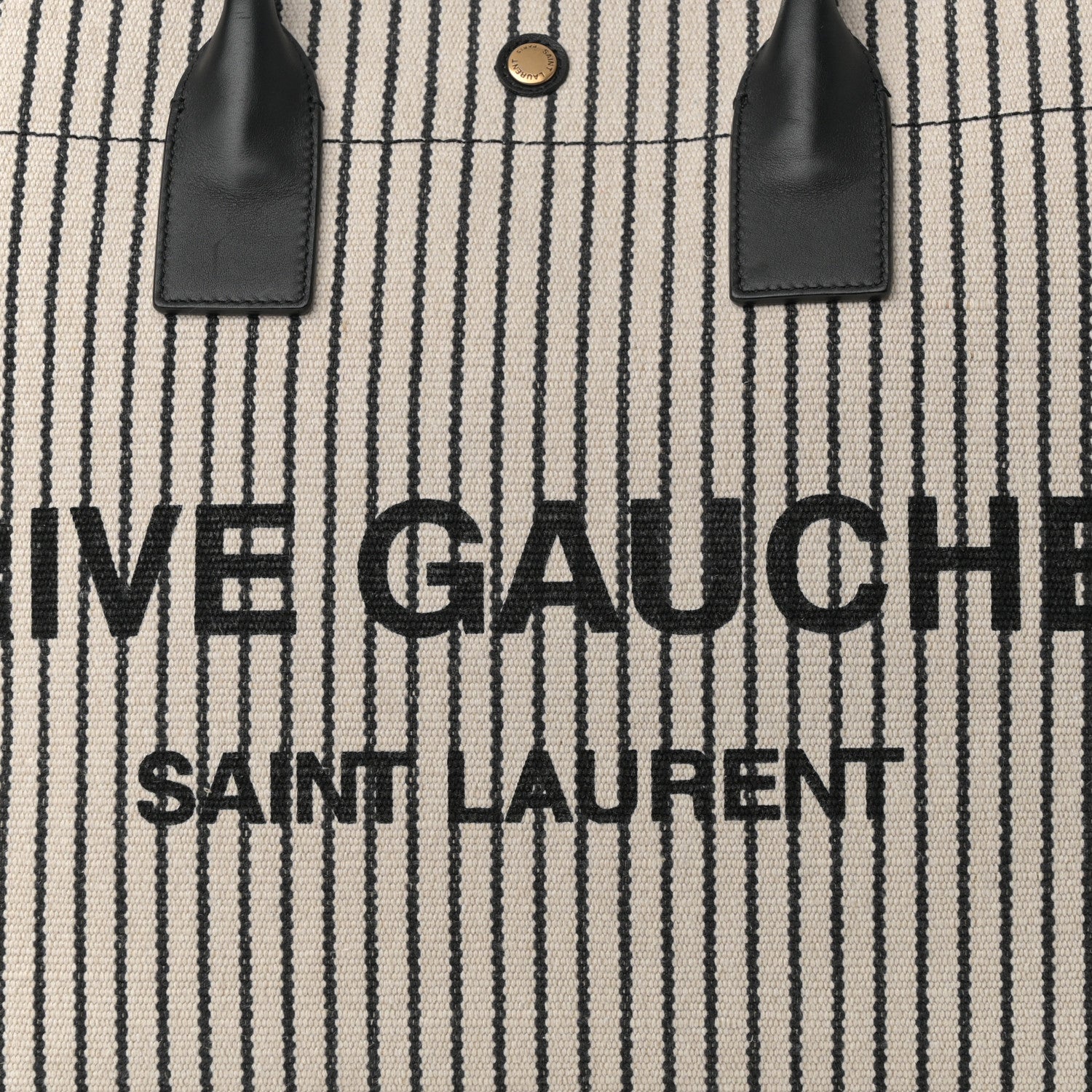 Saint Laurent Embroidered Cotton Linen Rive Gauche Noe Tote Natural Black 8 of 14