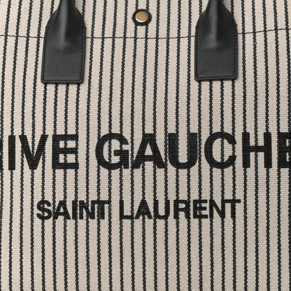 Saint Laurent Embroidered Cotton Linen Rive Gauche Noe Tote Natural Black 8 of 14