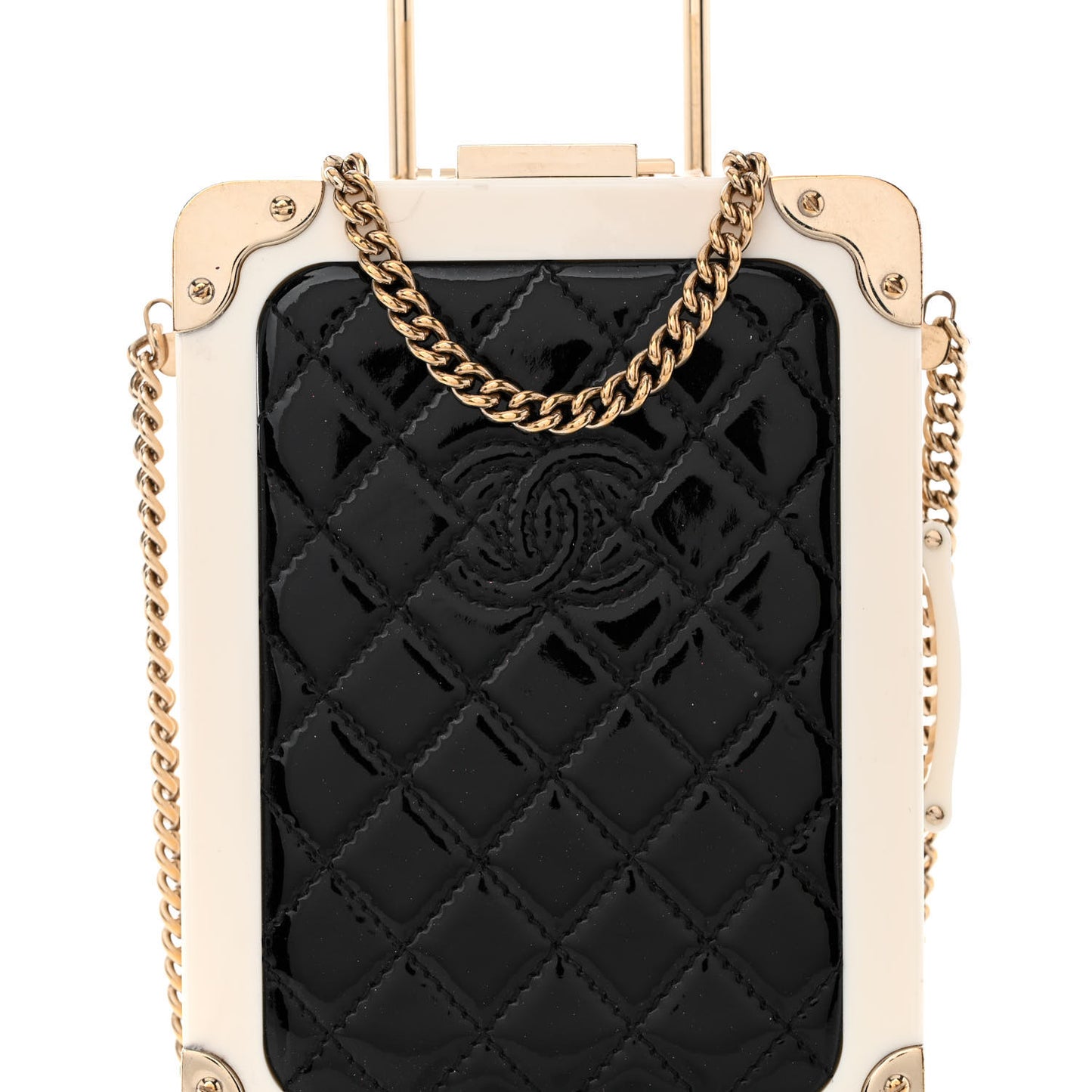 Plexiglass Patent Evening In The Air Mini Trolley Minaudiere Clutch Black White