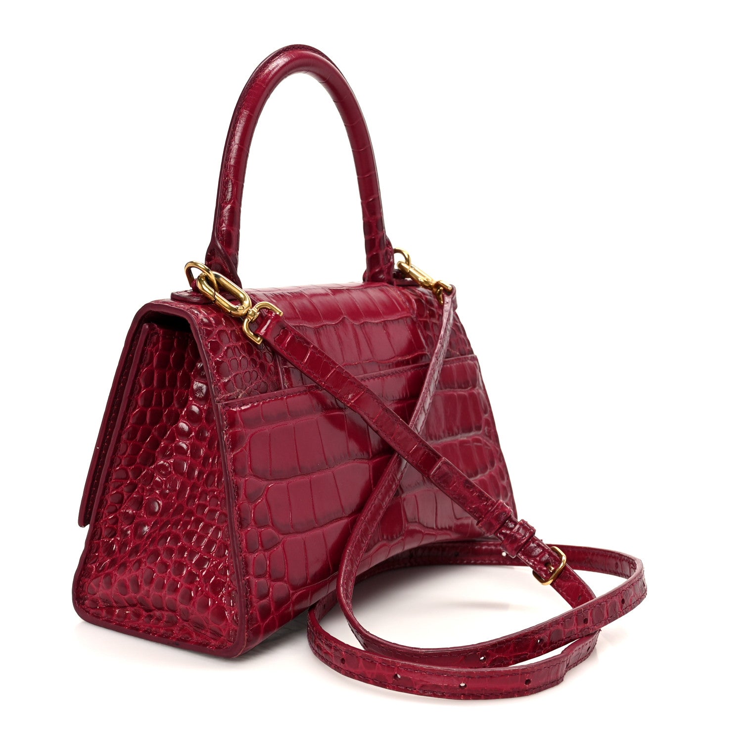 Balenciaga Shiny Calfskin Crocodile Embossed Small Hourglass Top Handle Bag Raspberry 3 of 12