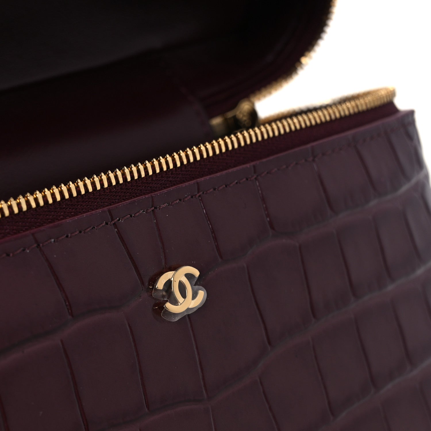 Chanel Calfskin Crocodile Embossed Crococo Small Slim Vanity Case With Chain Dark Burgundy 11 of 12