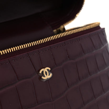 Chanel Calfskin Crocodile Embossed Crococo Small Slim Vanity Case With Chain Dark Burgundy 11 of 12