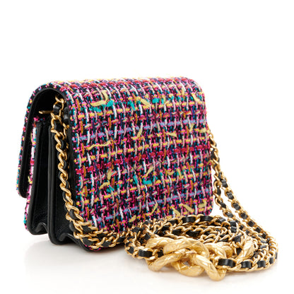 Chanel Tweed Quilted CC Mini Wallet On Chain WOC Pink Multicolor 2 of 14
