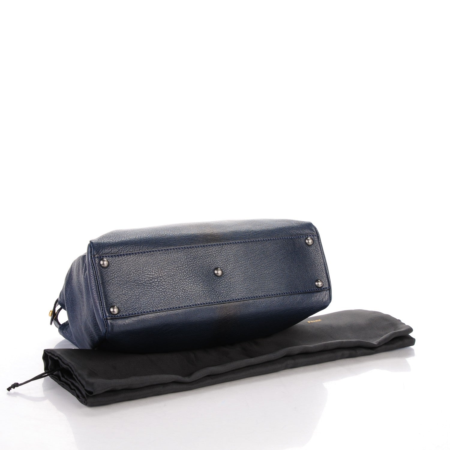 Fendi Goatskin Zucca Medium Peekaboo Iconic Satchel Blue Tobacco Black 4 of 7