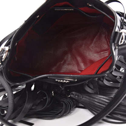 Prada Soft Calfskin Fringe Bucket Bag Black 5 of 15