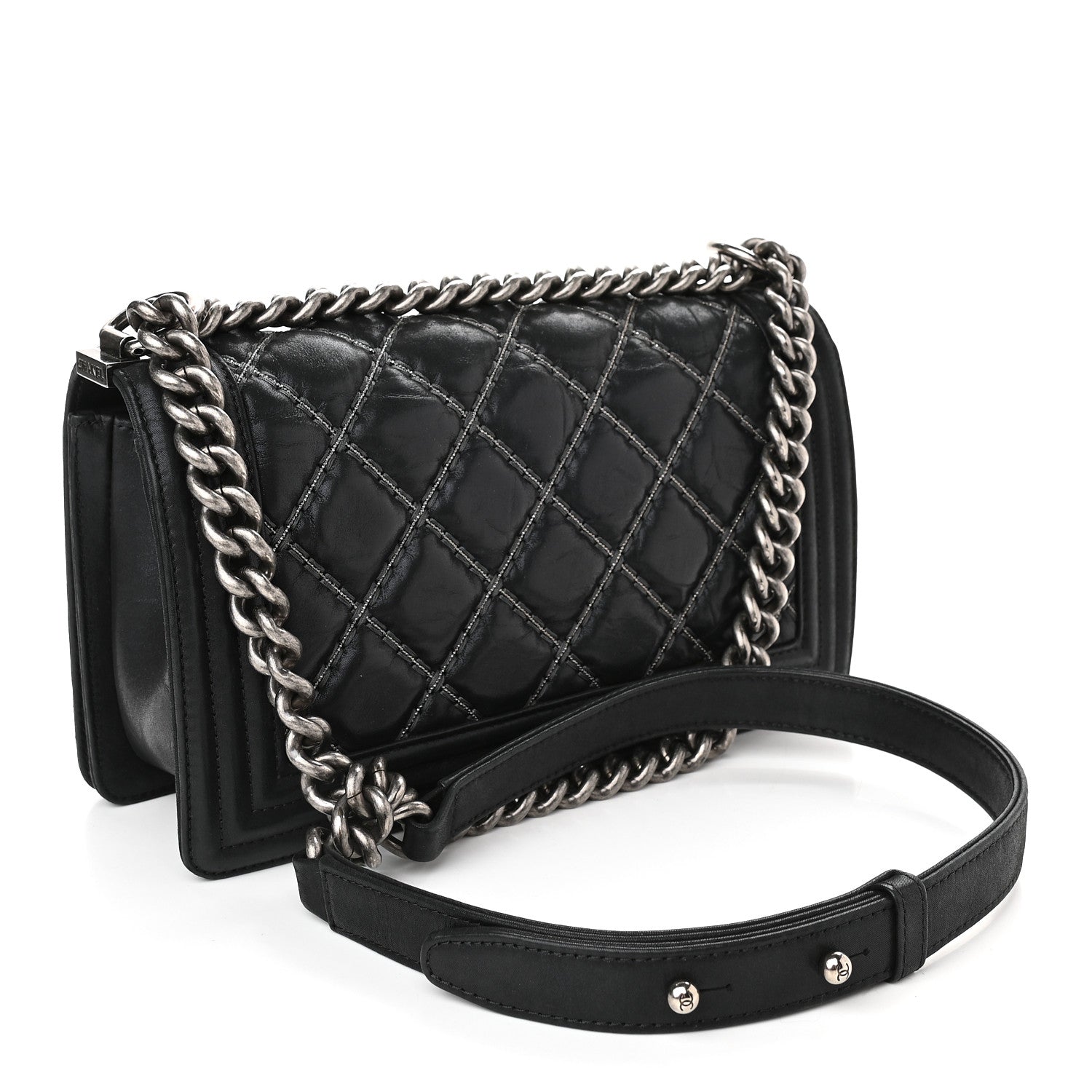 Chanel Iridescent Calfskin Embellished Double Stitch Medium Boy Flap Black 3 of 11