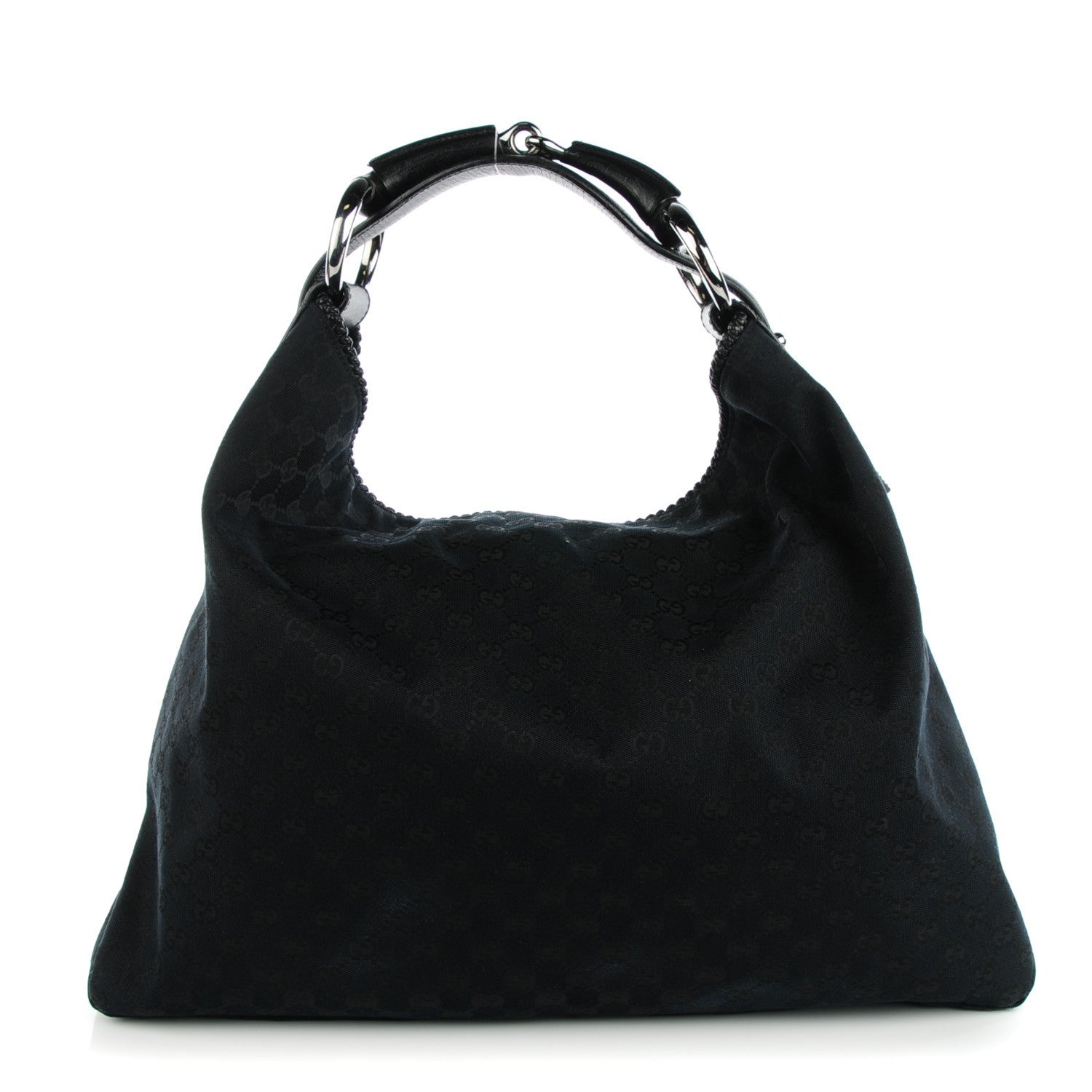 Gucci Monogram Large Horsebit Chain Hobo Black 1 of 7