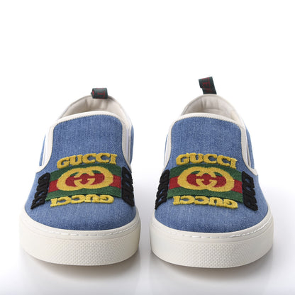 Gucci Kura Denim Logo Embroidered Mens Slip On Sneakers 12 Blue 2 of 9