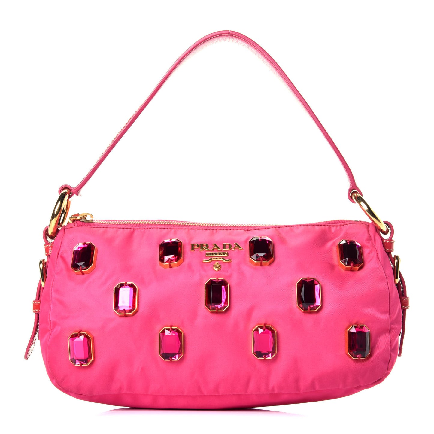 Tessuto Nylon Pietre Jeweled Shoulder Bag Fuxia