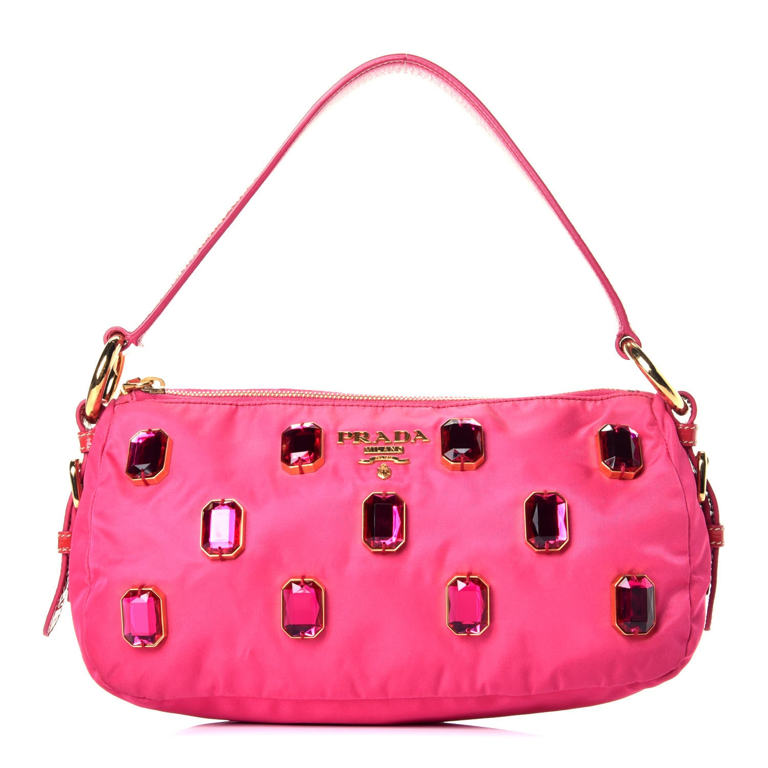 Prada Tessuto Nylon Pietre Jeweled Shoulder Bag Fuxia 1 of 8