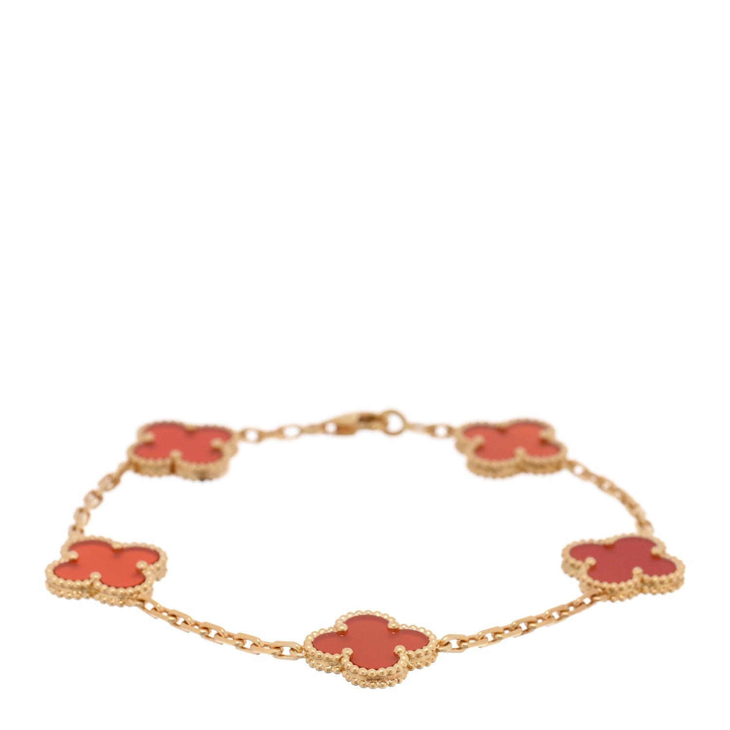 Van Cleef & Arpels 18K Yellow Gold Carnelian 5 Motifs Vintage Alhambra Bracelet 1 of 3