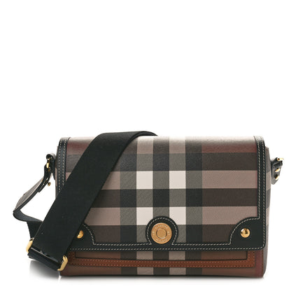 Burberry Calfskin Giant Check E-Canvas Note Crossbody Bag Dark Birch Brown 1 of 9
