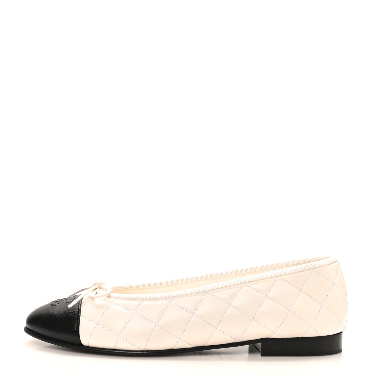 Chanel Lambskin Quilted CC Cap Toe Ballerina Flats 37.5 White Black 1 of 10
