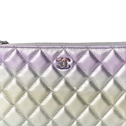Chanel Gradient Metallic Calfskin Quilted Cosmetic Case Silver Blue Yellow Purple 8 of 11