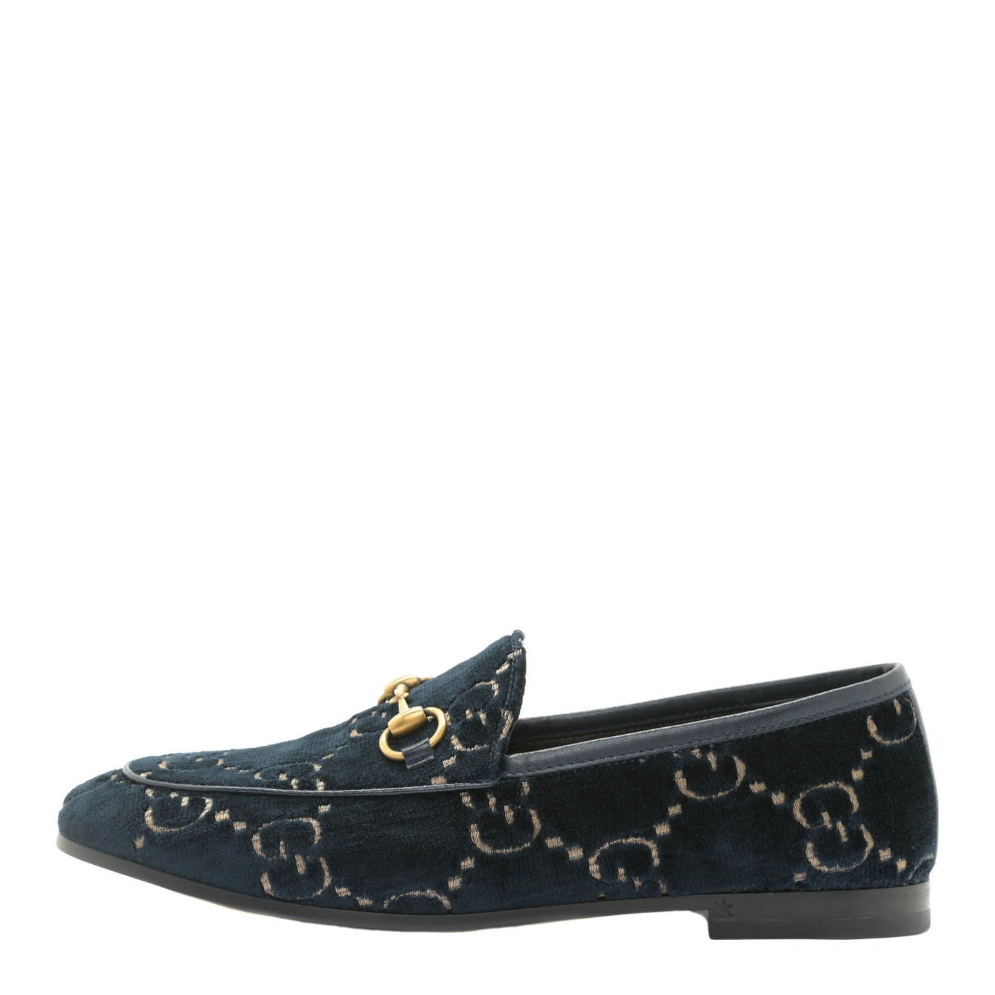 Velvet GG Monogram Horsebit Womens Jordaan Loafers 36 Blue Beige