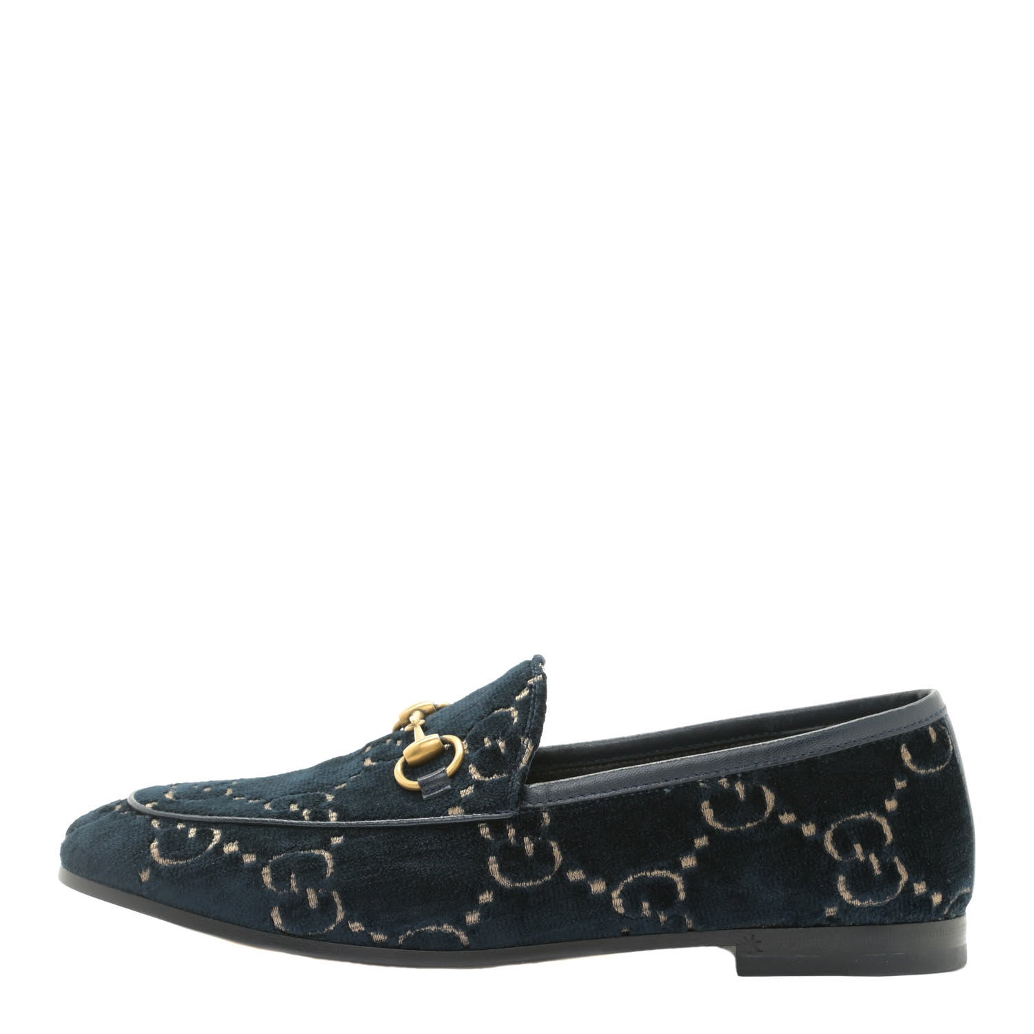 Gucci Velvet GG Monogram Horsebit Womens Jordaan Loafers 36 Blue Beige 1 of 12