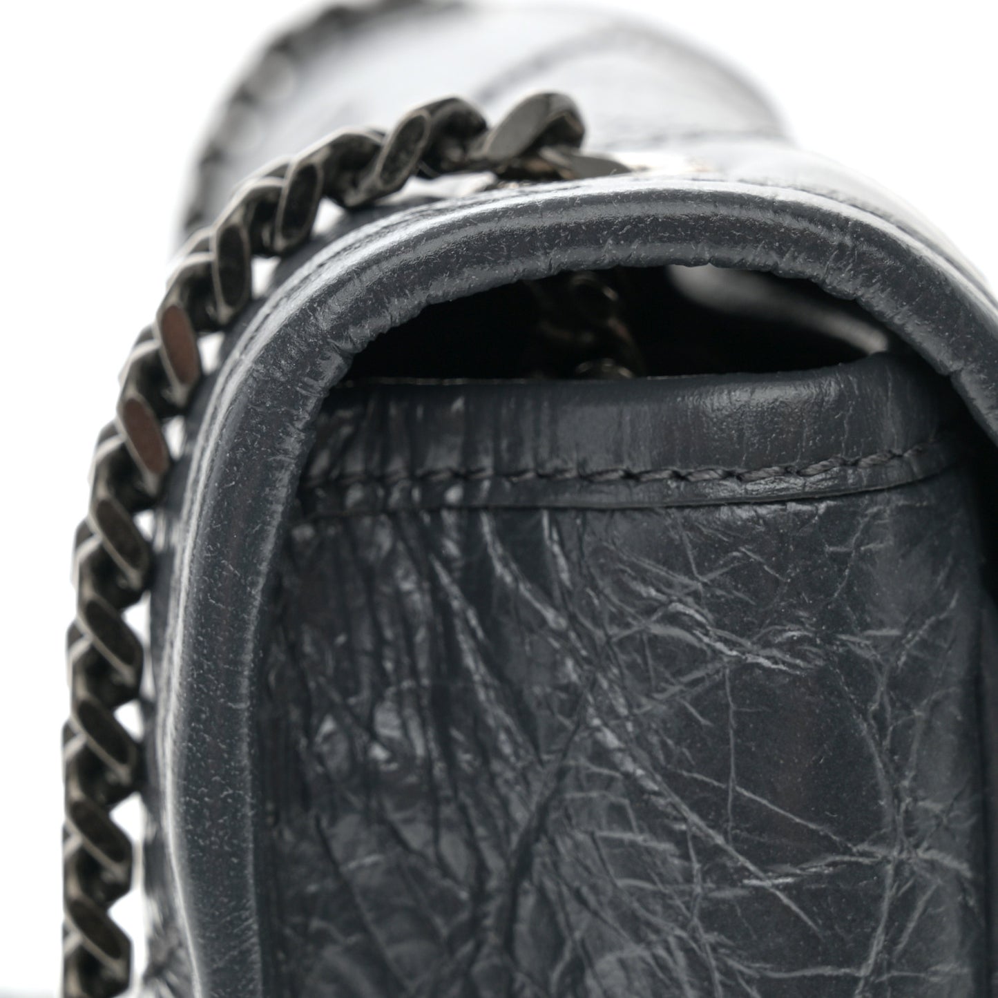 Crinkled Calfskin Matelasse Monogram Niki Chain Wallet Dark Smog