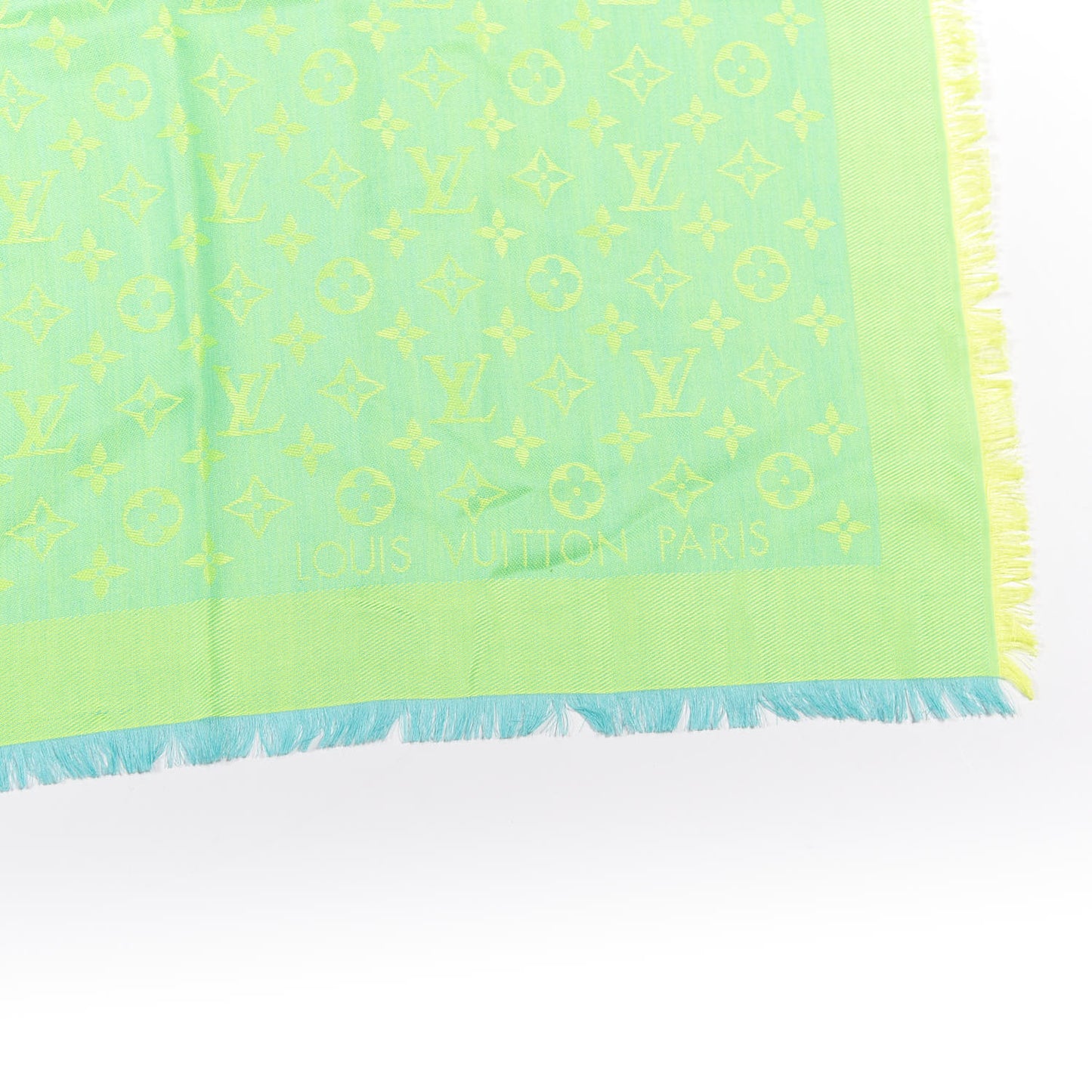 Silk Wool Monogram Denim Shawl Blue Yellow Fluo