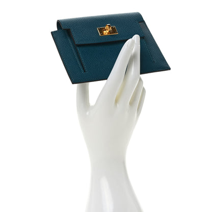 Hermes Epsom Kelly Pocket Compact Wallet Vert Bosphore 2 of 7