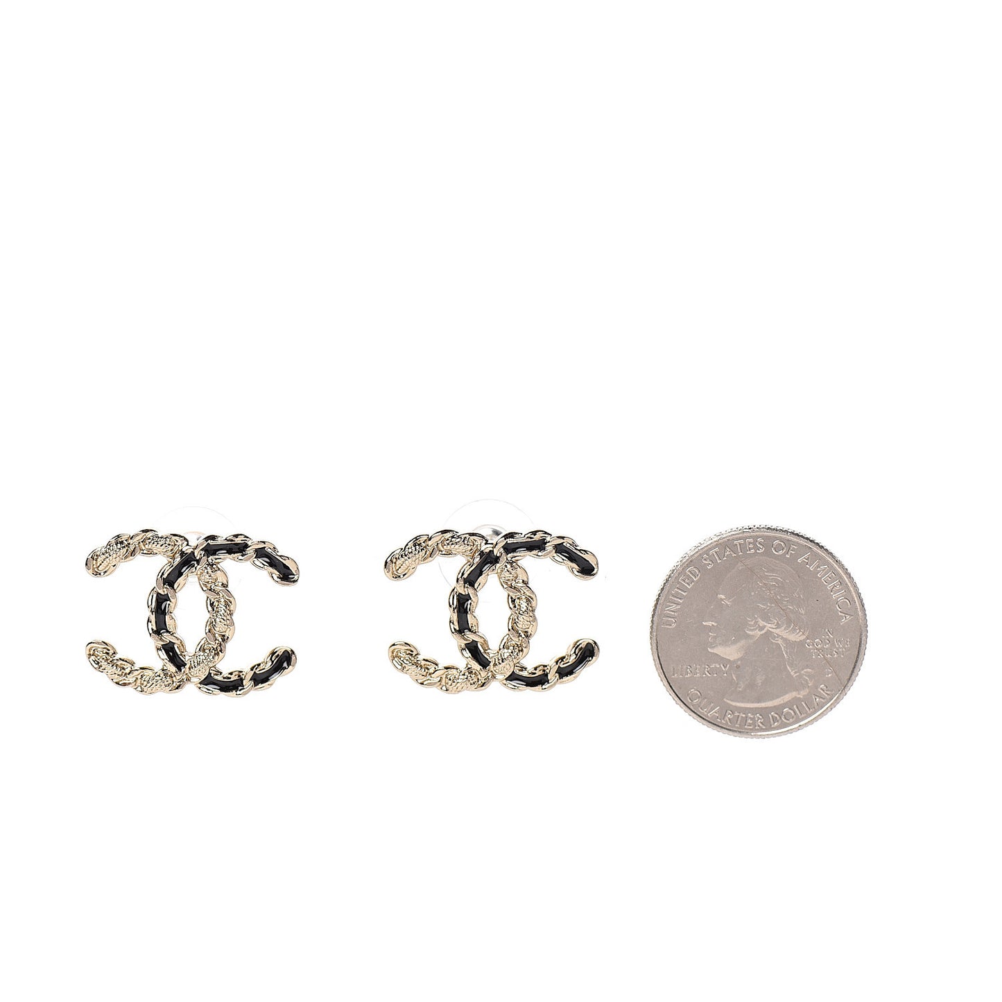 Enamel Metal Chain French New Wave CC Earrings Black Gold