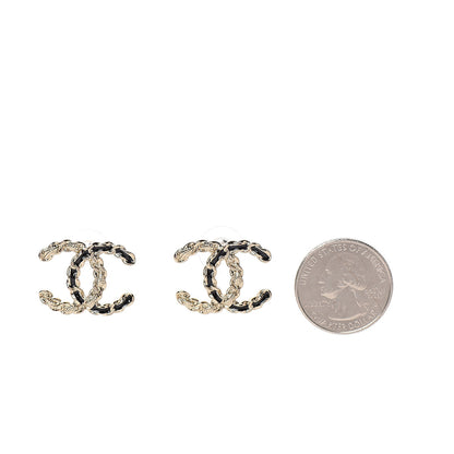 Chanel Enamel Metal Chain French New Wave CC Earrings Black Gold 2 of 5