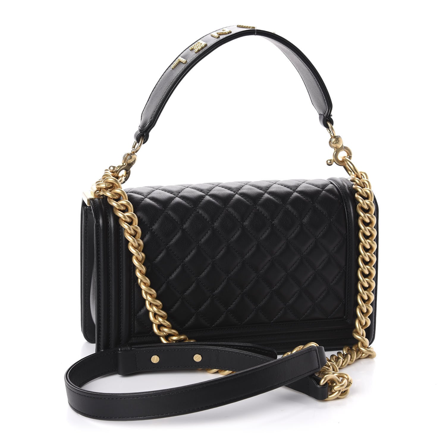 Chanel Lambskin Quilted Medium Boy Top Handle Flap Black 4 of 13