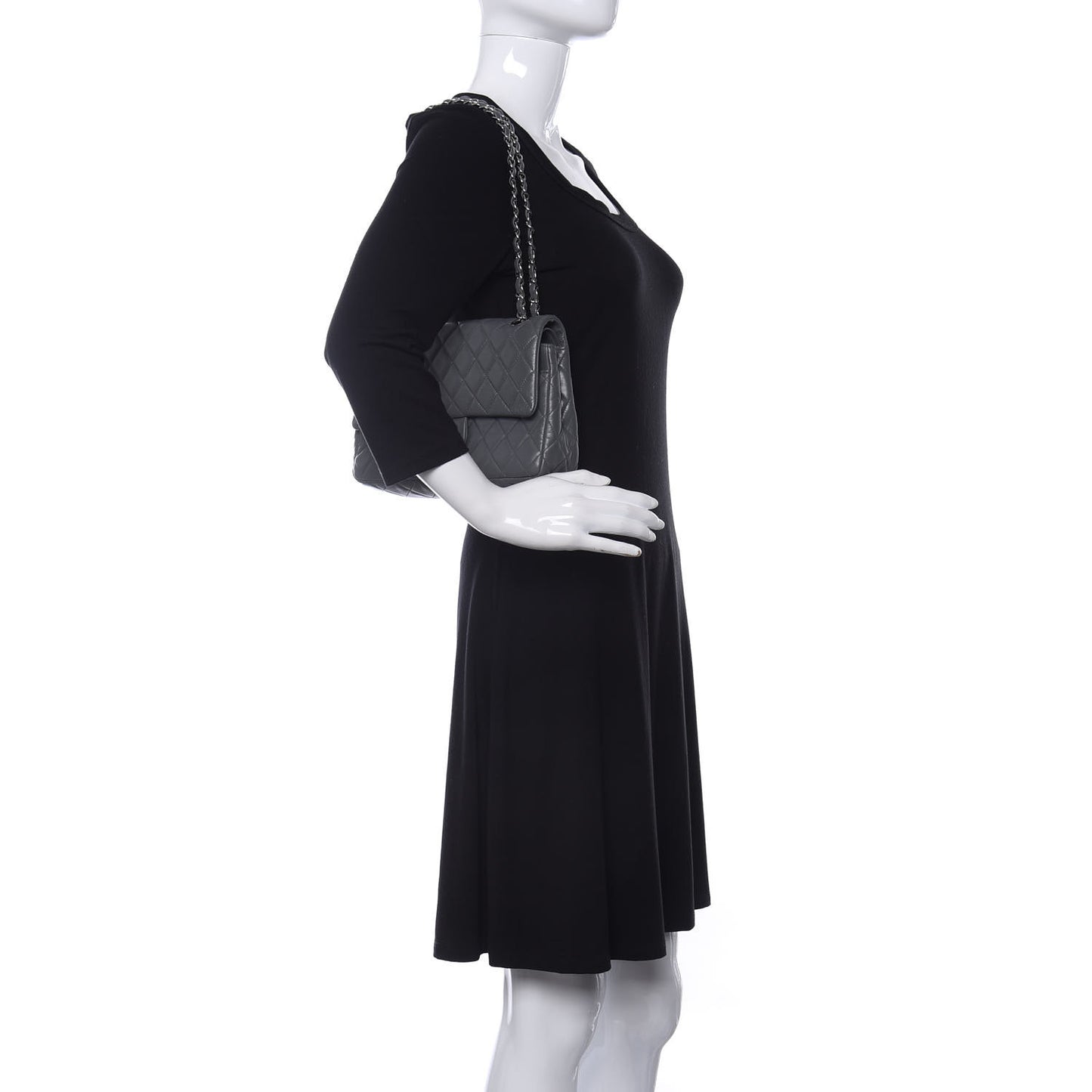 Lambskin Quilted Medium Double Flap Dark Grey