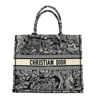 Christian Dior Canvas Embroidered Large Toile De Jouy Reverse Book Tote Blue 1 of 10