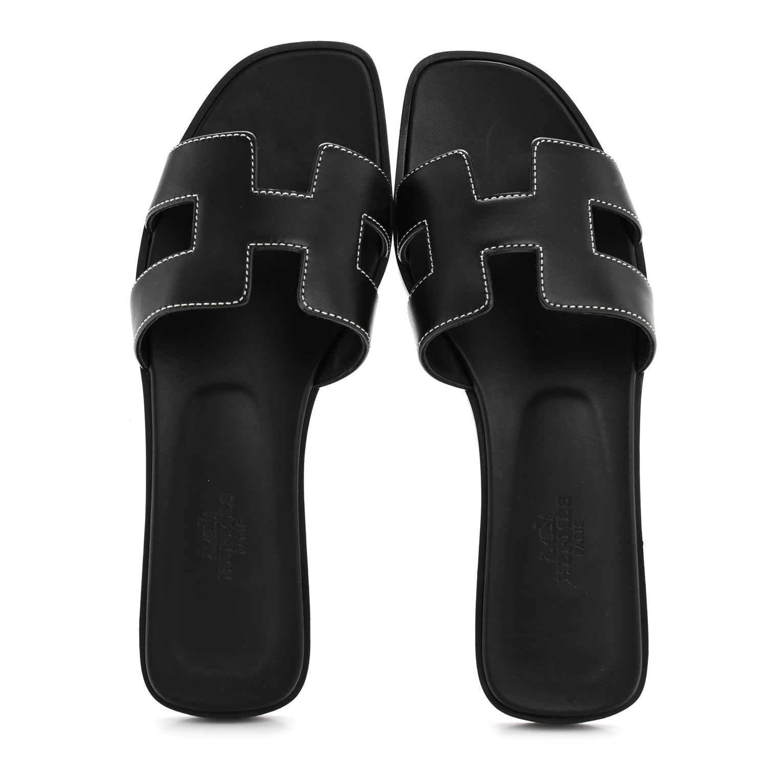 Hermes Box Calfskin Oran Sandals 37.5 Black 4 of 22